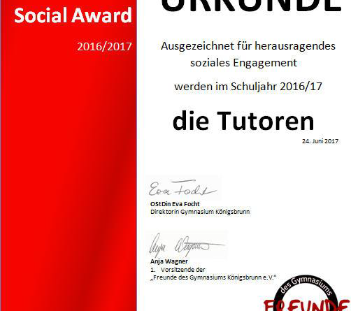 Urkunde Social-Award